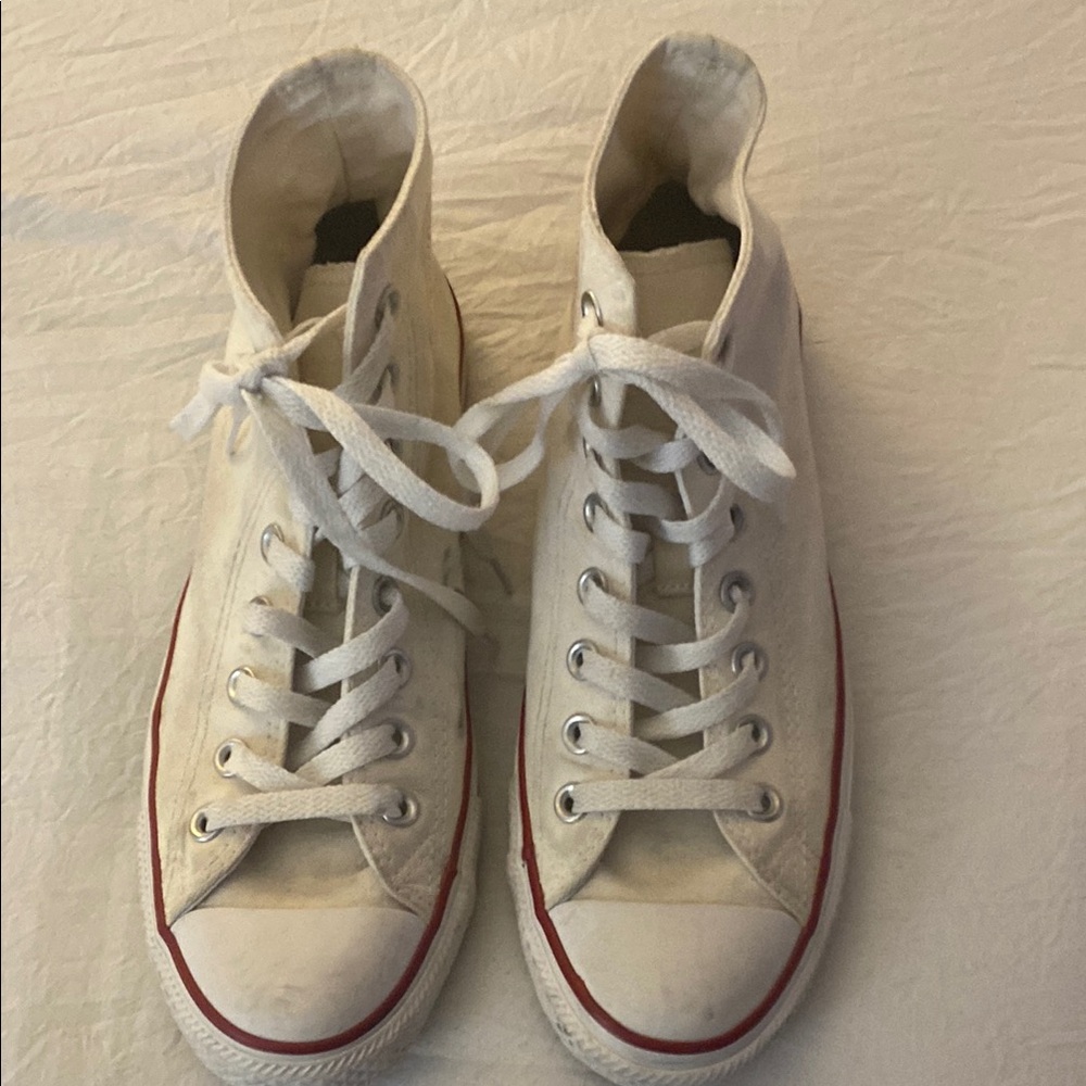 White High-Top Sneakers with Red Accents